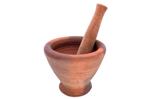 Laos & Thai 8" Clay Mortar with Wooden Pestle